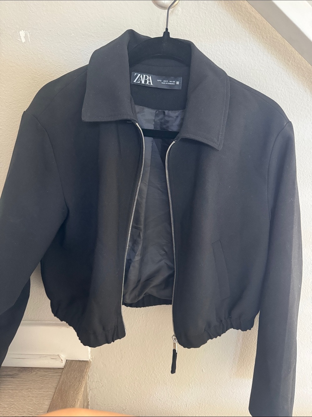 ZARA Black Bomber Jacket with Zip Front